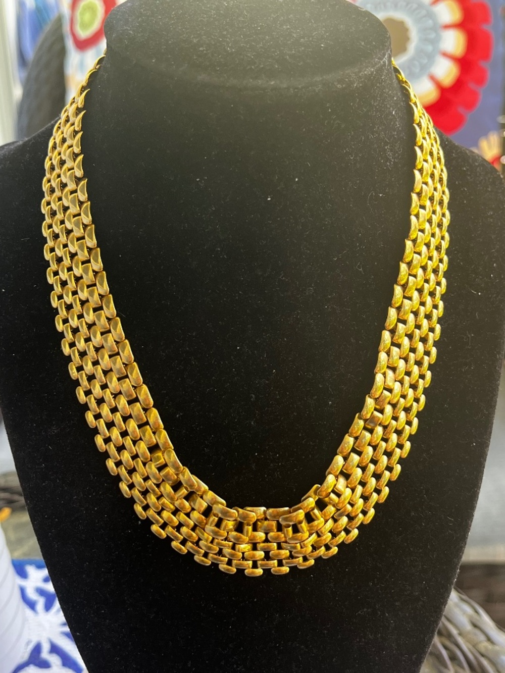 Vintage Gold Plated Egyptian Revival Cleopatra Panther link Necklace